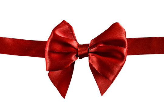 Red satin ribbon and bow isolated on white background