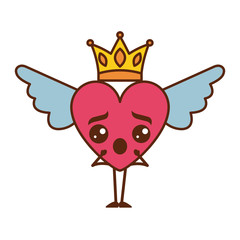 cartoon heart in love surprise kawaii wings and crown