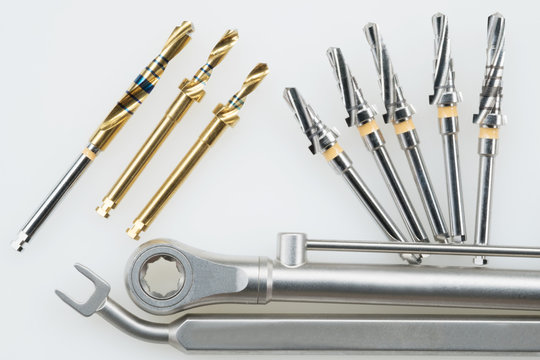 Tool set of implant surgical kit for dentist in the office or clinic.