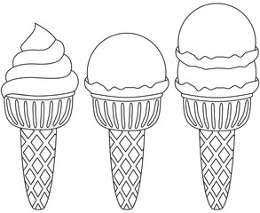 Black and white Ice cream cone icon set.