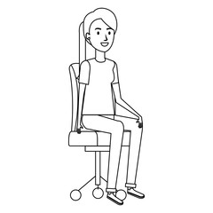 businesswoman posing on office chair vector illustration design