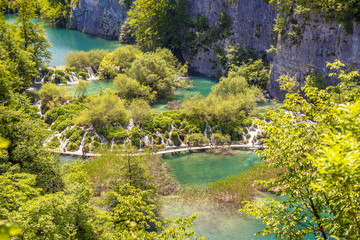 Fototapeta na wymiar Incredibly beautiful fabulous magical landscape with a waterfall in Plitvice, Croatia (harmony meditation, antistress - concept)