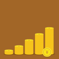 Yen Currency Gold coin Stack. Financial growth concept with golden coin yen. 