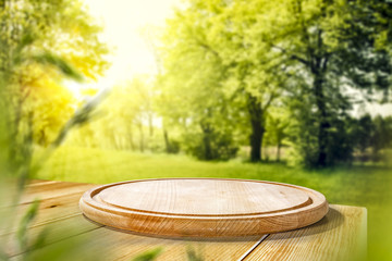 desk space and garden background 