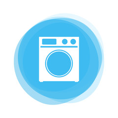 Weiße Waschmaschine auf hellblauem Button