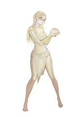 Beautiful anime cartoon illustration of a pretty blonde woman holding a shell with a pearl in her hands