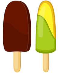 Colorful banana mint chocolate popsicle set.