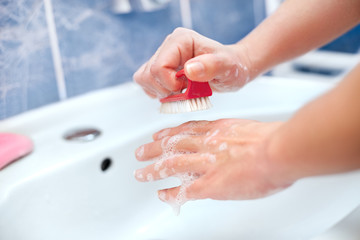 Brush for hand cleaning. Hand hygiene.
