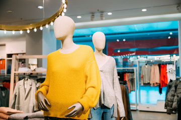 Mannequins Dressed In Female Woman Casual Clothes In Store Of Shopping