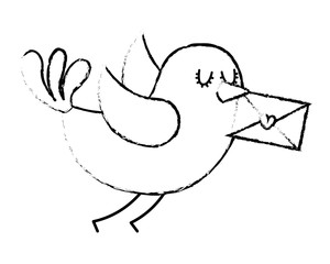 sweet bird with envelope message in beak cartoon
