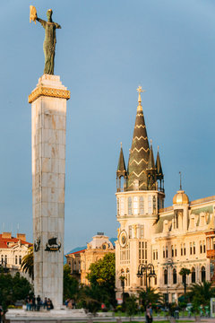 Batumi, Adjara, Georgia. Statue Of Medea On Blue Sky Background 