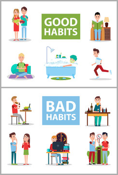 Good And Bad Habits Poster Set Vector Illustration