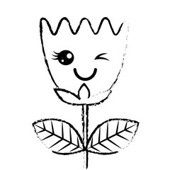 kawaii wink flower tulip leaves cartoon