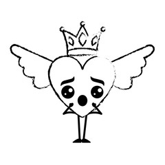 cartoon heart in love surprise kawaii wings and crown