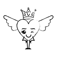 cartoon heart in love wink kawaii wings and crown