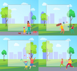People Spending Leisure Time in Park Illustration