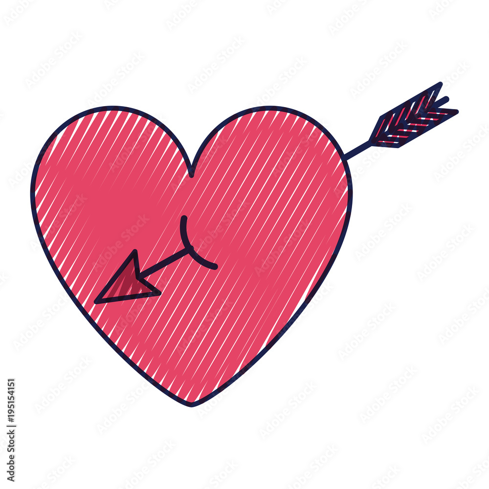 Sticker cute heart in love with arrow decoration