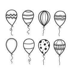Hand-drawn doodle balloons have many styles for decorating. Vector illustration.