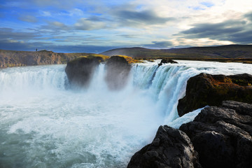 Godafoss waterfall at sunset in Iceland