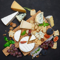 Various types of cheese - parmesan, brie, roquefort, cheddar