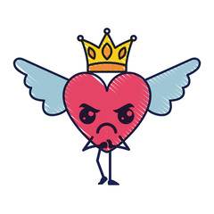 cartoon heart in love angry kawaii wings and crown