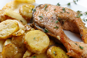 Roasted  salmon with  potatoes.
