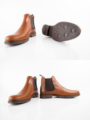 Group of shoes on white background, isolated product, comfortable footwear.