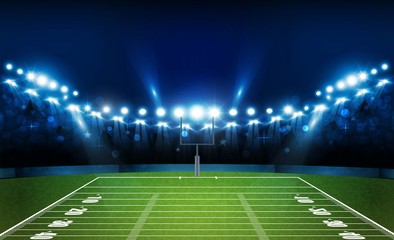 American football arena field with bright stadium lights design. Vector illumination