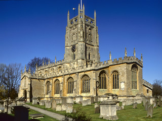 Fototapeta na wymiar England, Cotswolds, Gloucestershire, historic Fairford church in spring sunshine