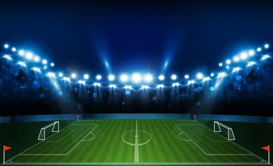 Obraz na płótnie Canvas Football arena field with bright stadium lights vector design. Vector illumination