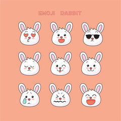 Cute rabbit emoji, bunny smile icons set, art, design, color