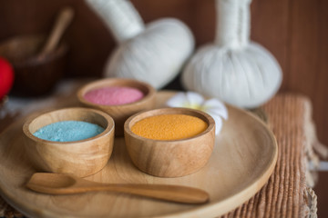 Salt scrub beauty treatment in the health spa.