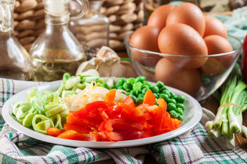 Ingredients ready for preparing egg fu yung