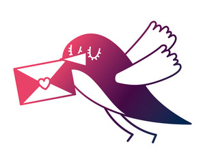 sweet bird with envelope message in beak cartoon