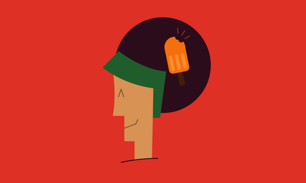 happy man character  thinking of popsicle. vector illustration. eps 10
