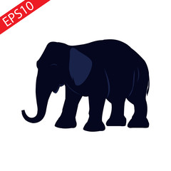 Elephant large cartoon mammal isolated on white. African bush or forest elephant and Asian elephant. Has large ears, concave back, wrinkled skin, sloping abdomen. Sticker for children. Vector