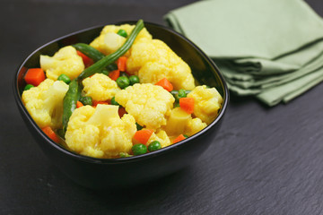 Indian Vegetarian curry Vegetable Korma. Copyspace, horizontal view