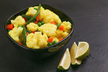Indian Vegetarian curry Vegetable Korma. Copyspace, horizontal view