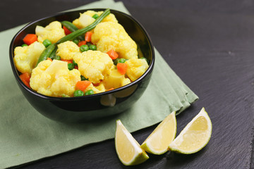 Indian Vegetarian curry Vegetable Korma. Copyspace, horizontal view