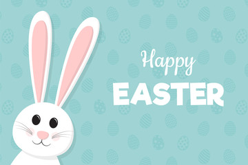 Happy Easter - card with cute bunny and wishes. Vector.