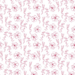 Anemone flowers floral vector seamless pattern. Hand drawn flowers and twigs