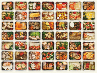 Obraz premium Set of take away food boxes at white background