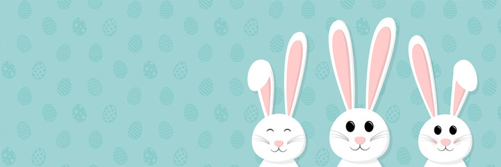 Easter - banner with cute bunnies on background with eggs. Vector.