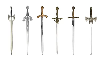 Fotobehang Six medieval swords isolated on white © gdvcom