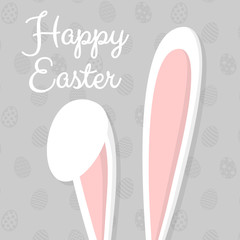 Happy Easter - design of a card with bunny and wishes. Vector.