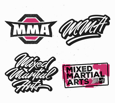 Combat sports pack. Mixed martial arts. Premium hand lettering stickers, badges and signs. Great for t-shirt, apparel, fight club, sport stuff and equipment