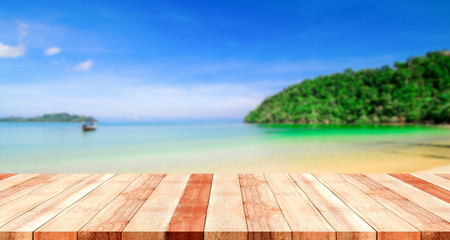 table with beach blurred