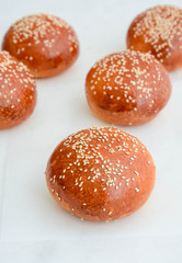Homemade hamburger buns.