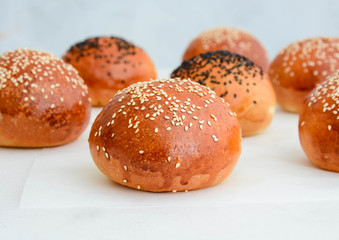 Homemade hamburger buns.