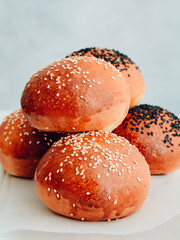 Homemade hamburger buns.